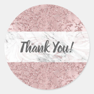 Rose Gold Modern Glam Marble & Glitter Decorative Classic Round Sticker