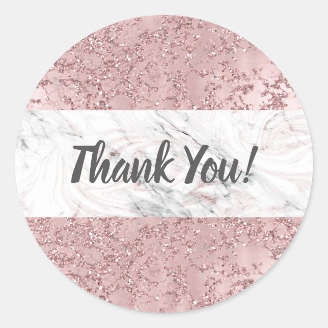 Rose Gold Modern Glam Marble & Glitter Decorative Classic Round Sticker (Front)