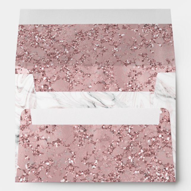Rose Gold Modern Glam Marble & Glitter Decorative Envelope (Back (Bottom))
