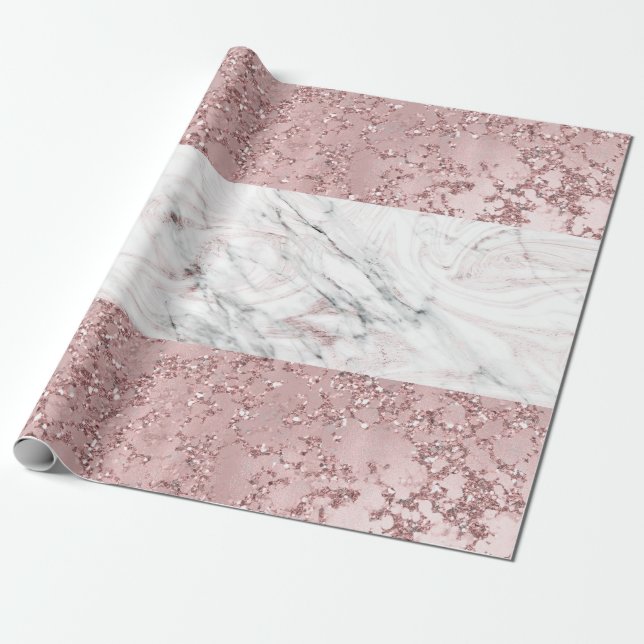 Rose Gold Modern Glam Marble & Glitter Decorative Wrapping Paper (Unrolled)