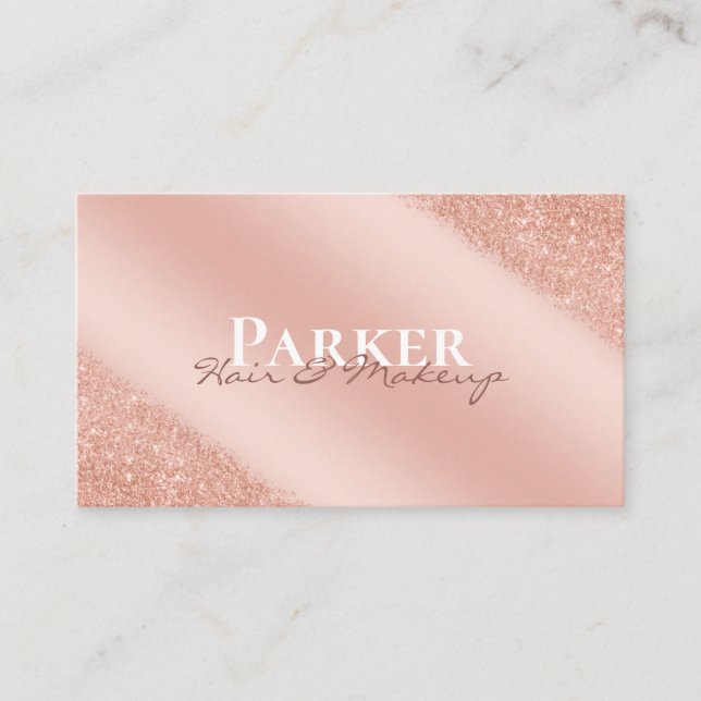 Rose Gold Modern Glam Signature Hair Makeup Business Card (Front)