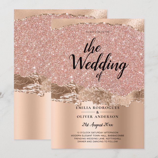 Rose Gold Modern Glamour Wedding Invite (Front/Back)