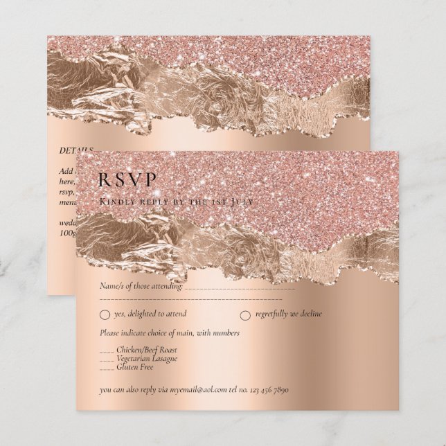 Rose Gold Modern Glamour Wedding Invite (Front/Back)