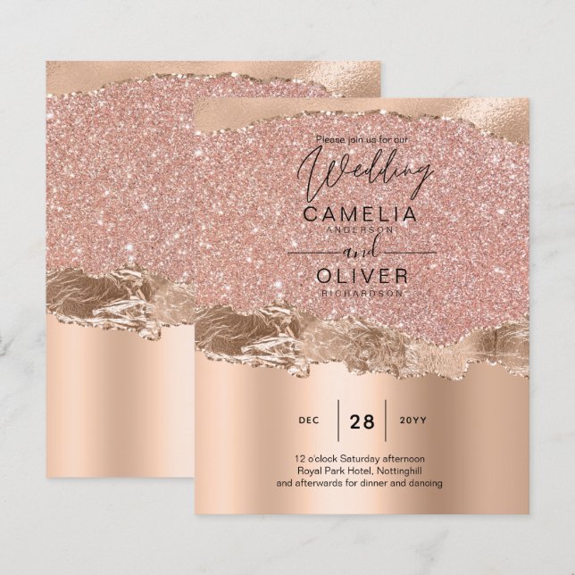 Rose Gold Modern Glamour Wedding Invite (Front/Back)