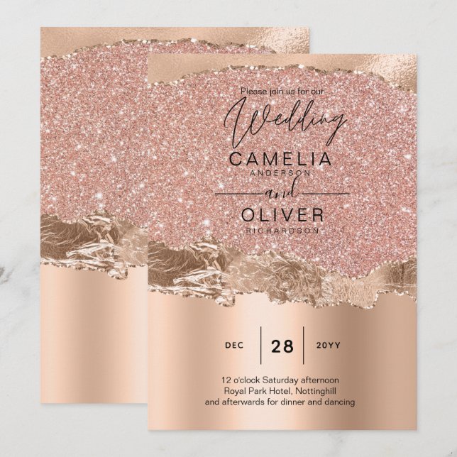 Rose Gold Modern Glamour Wedding Invite (Front/Back)
