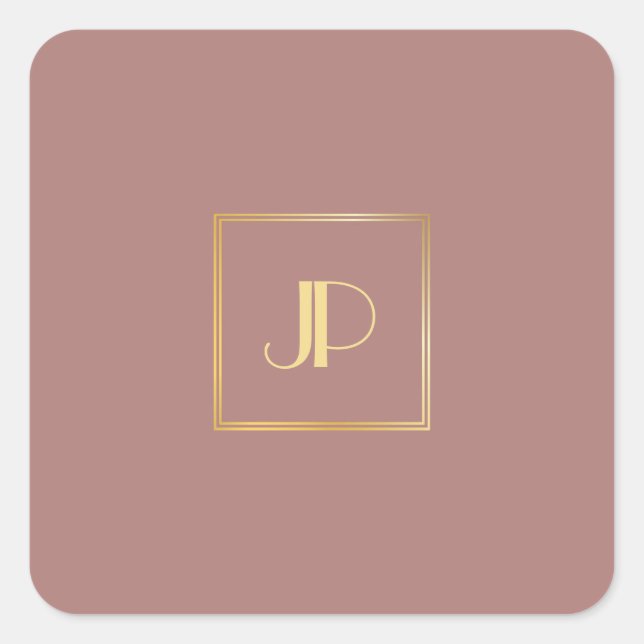 Rose Gold Modern Gold Monogram Elegant Template Square Sticker (Front)