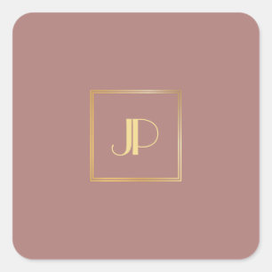 Rose Gold Modern Gold Monogram Elegant Template Square Sticker