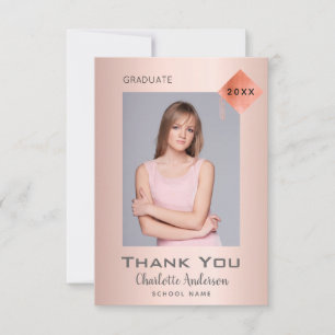 Rose gold modern graduation thank you card