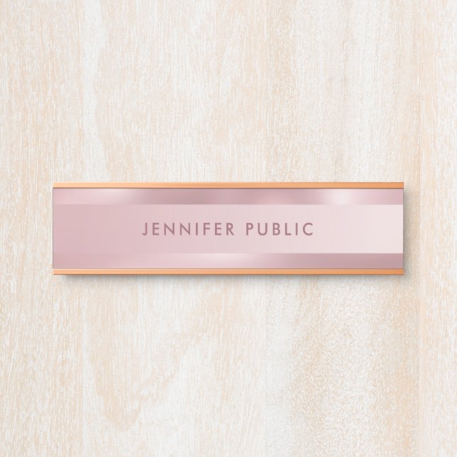 Rose Gold Modern Minimalist Elegant Template Door Sign (Front)