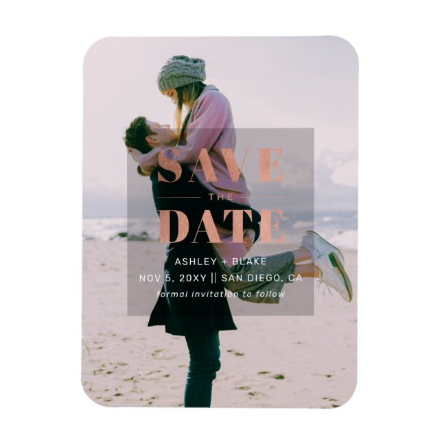 Rose Gold Modern Minimalist Photo Save the Date Magnet (Vertical)