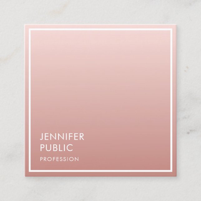 Rose Gold Modern Minimalist Template Elegant Square Business Card (Front)