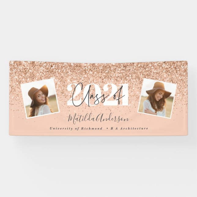 Rose gold modern multi photo stylish graduation banner (Horizontal)