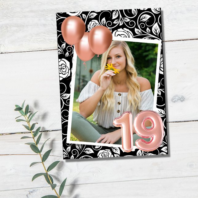 Rose Gold Modern Photo 19th Birthday Party  Invitation (Creator Uploaded)