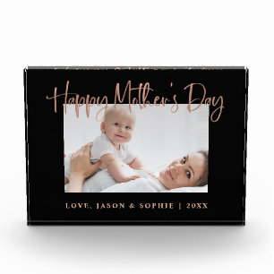 Rose Gold   Modern Script Happy Mother's Day Photo Block