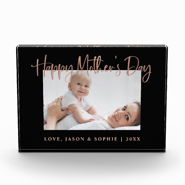 Rose Gold | Modern Script Happy Mother's Day Photo Block (Front)