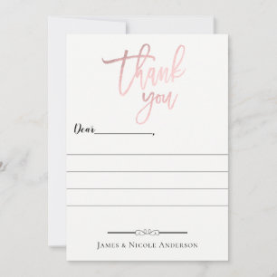 Rose Gold Modern Script Minimal Photo Thank You Card