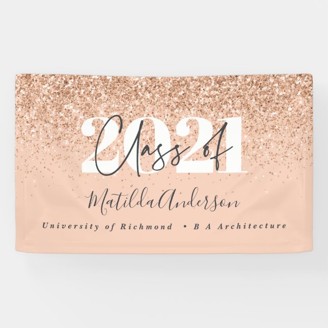 Rose gold modern script stylish graduation banner (Horizontal)
