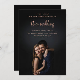 Rose Gold Modern Script with Photo   Wedding Invitation