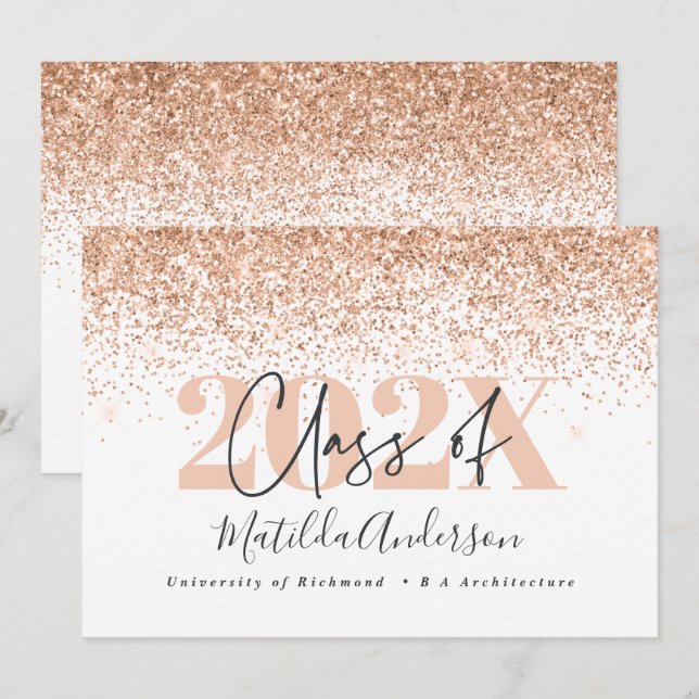 Rose gold modern stylish graduation party invite (Front/Back)