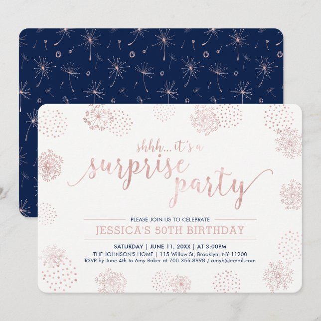 Rose Gold | Modern Surprise 50th Birthday Party Invitation (Front/Back)