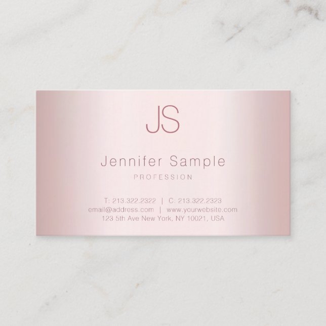 Rose Gold Modern Template Elegant Monogram Simple Business Card (Front)