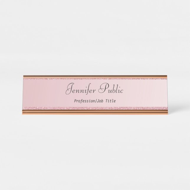 Rose Gold Modern Template Professional Elegant Desk Name Plate (Front)