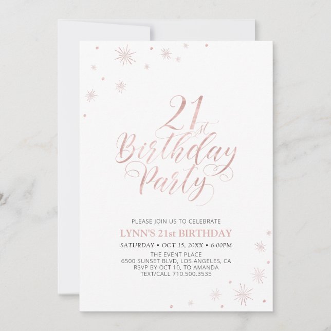Rose Gold | Modern Typography 21st Birthday Party Invitation (Front)