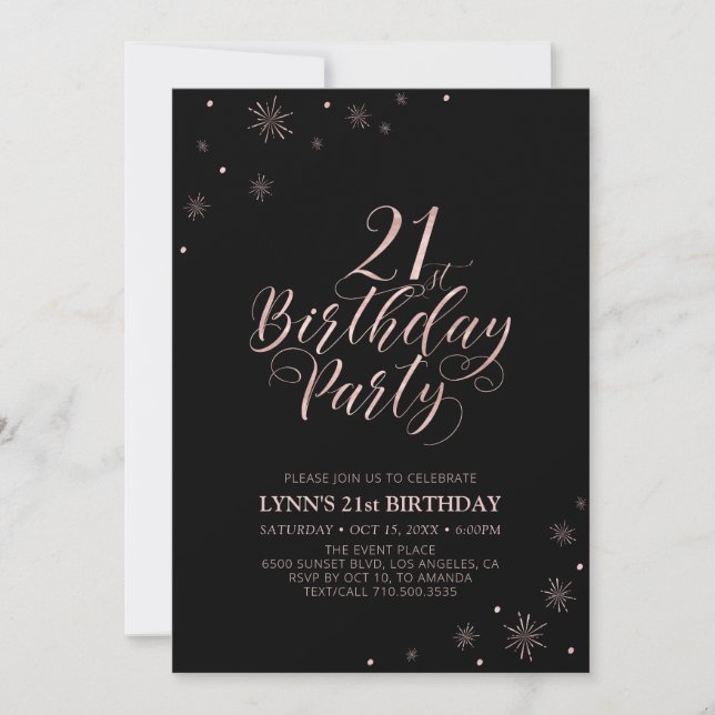 Rose Gold | Modern Typography 21st Birthday Party Invitation (Front)