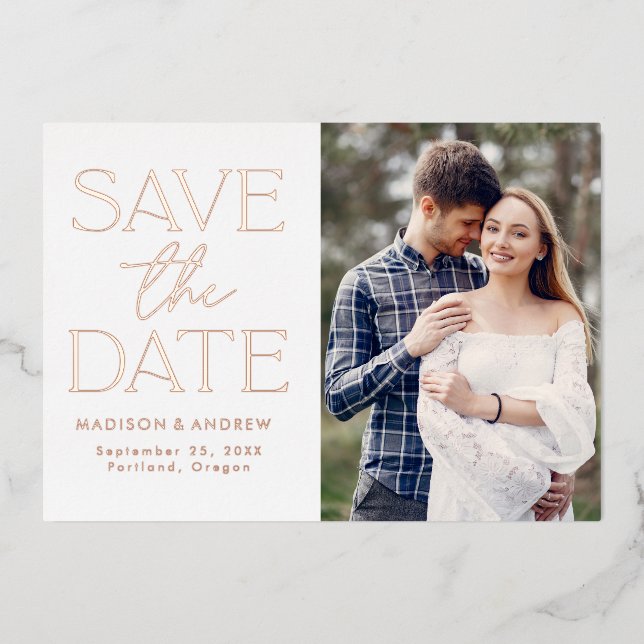 Rose Gold Modern Typography Photo Save the Date (Front)