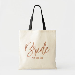 Rose Gold Modern Typography Wedding Bride Tote Bag