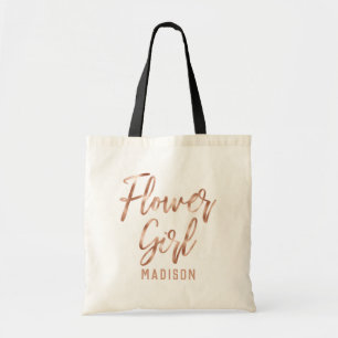 Rose Gold Modern Typography Wedding Flower Girl Tote Bag
