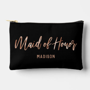 Rose Gold Modern Typography Wedding Maid of Honour Accessory Pouch