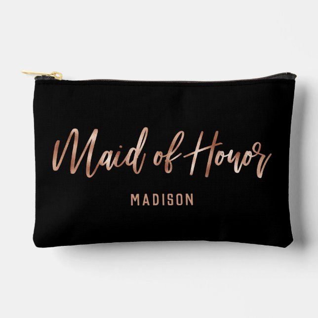 Rose Gold Modern Typography Wedding Maid of Honour Accessory Pouch (Front)