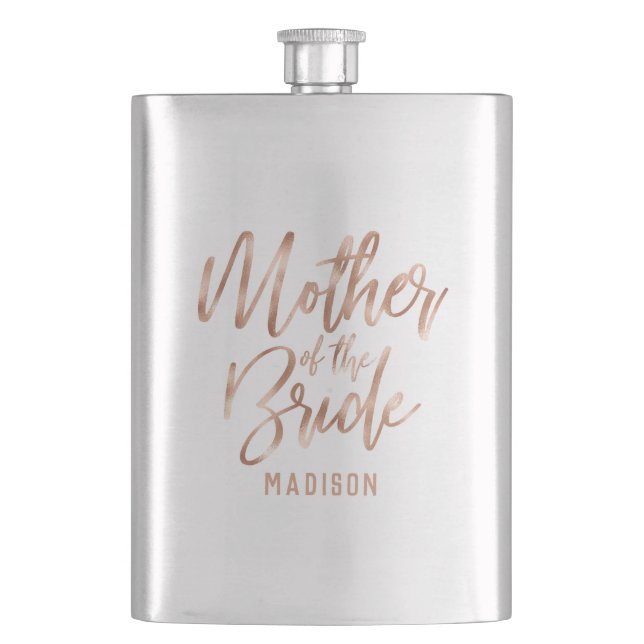 Rose Gold Modern Wedding Mother of the Bride Hip Flask (Front)