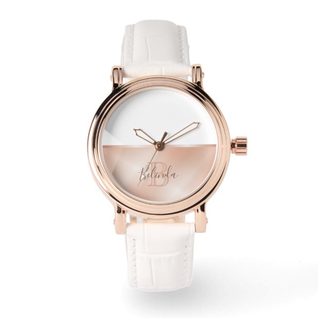 Rose Gold Monogram Add Name Minimalist Watch (Front)