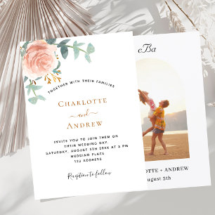 Rose gold monogram arch photo luxury wedding invitation