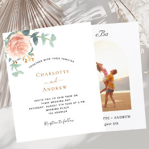 Rose gold monogram arch photo wedding invitation