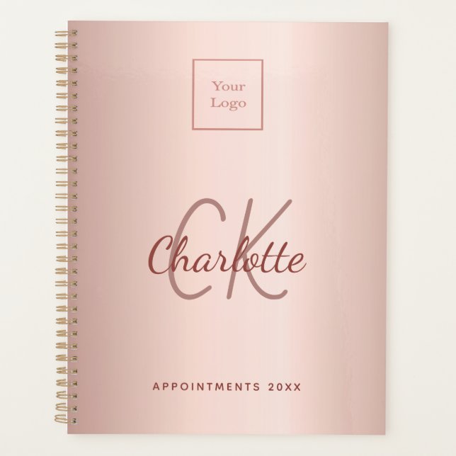 Rose gold monogram business logo 2026 planner (Front)
