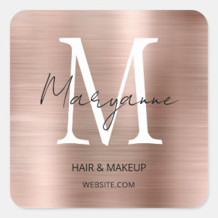 Rose Gold Monogram Business Logo Square Sticker