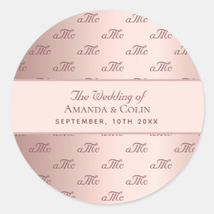 Rose gold monogram couple initials wedding classic round sticker