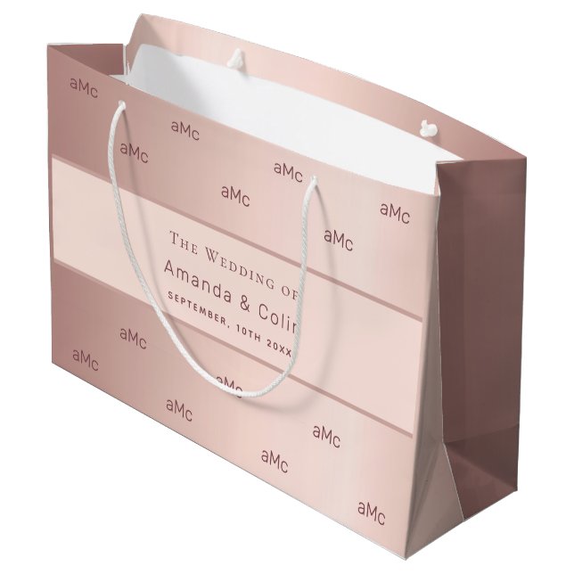 Rose gold monogram couple initials wedding large gift bag (Back Angled)