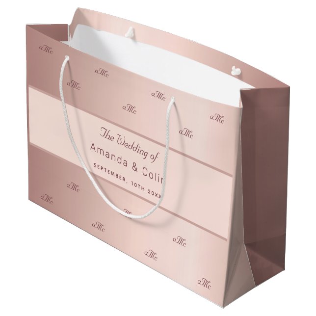 Rose gold monogram couple initials wedding script large gift bag (Back Angled)