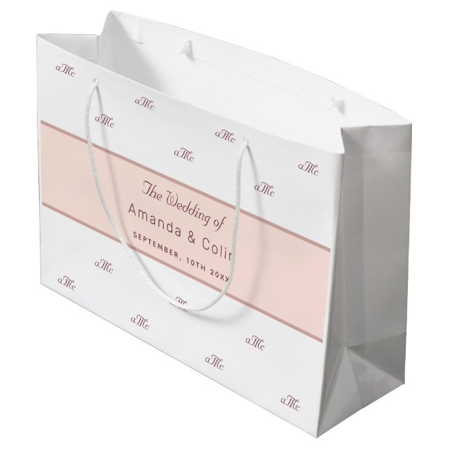 Rose gold monogram couple initials wedding white large gift bag (Back Angled)