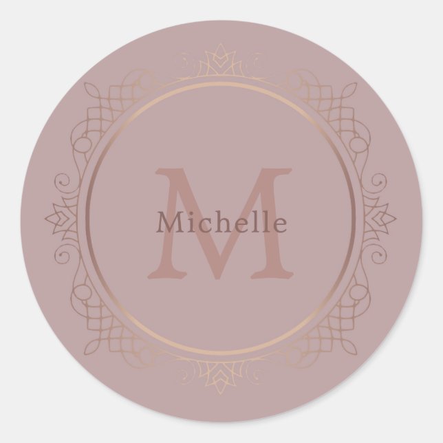 Rose Gold Monogram Elegant Personalised Template Classic Round Sticker (Front)