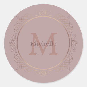Rose Gold Monogram Elegant Personalised Template Classic Round Sticker