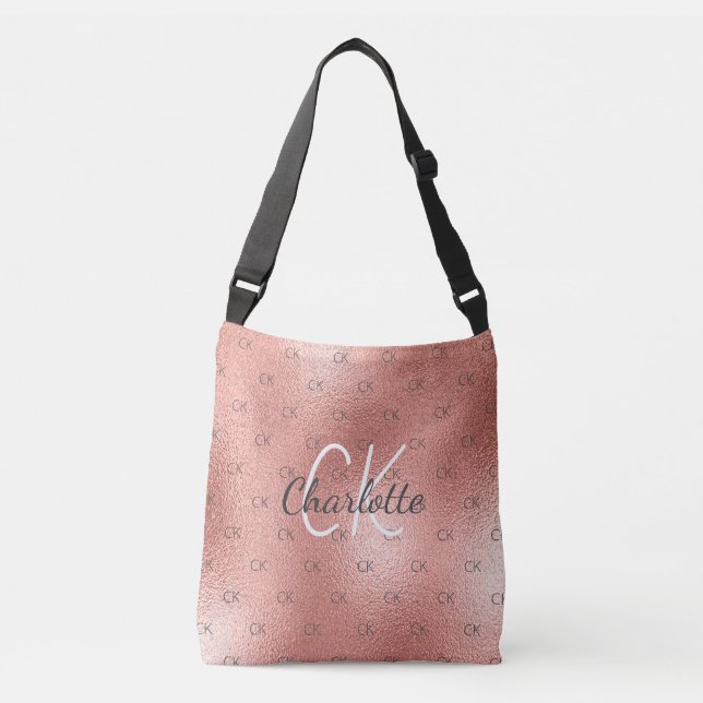 Rose gold monogram elegant script crossbody bag (Front)