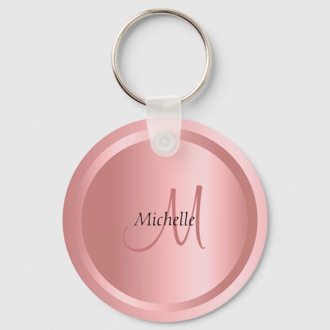 Rose Gold Monogram Elegant Template Custom Key Ring (Front)