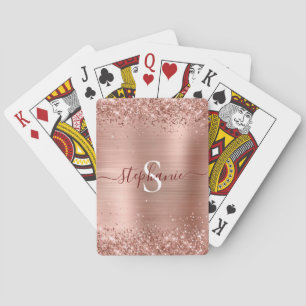 Rose Gold Monogram Faux-Glitter Girly Glam Playing Cards