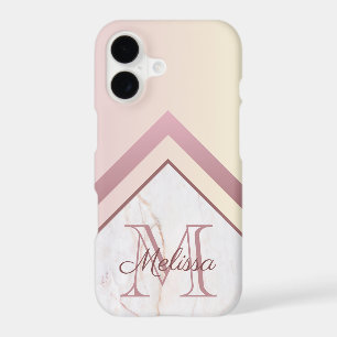 Rose Gold Monogram Geometric Chevron Marble