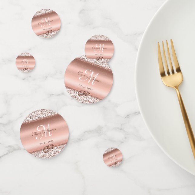 Rose Gold Monogram Glitter Elegant Wedding  Confetti (Group)